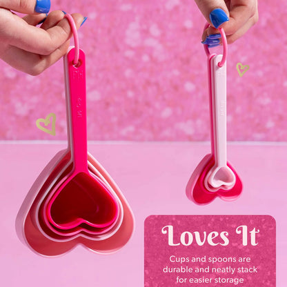 10 Piece Gadget Set, Includes Measuring Cups, Measuring Spoons, and 2 Silicone Spatulas, Pink