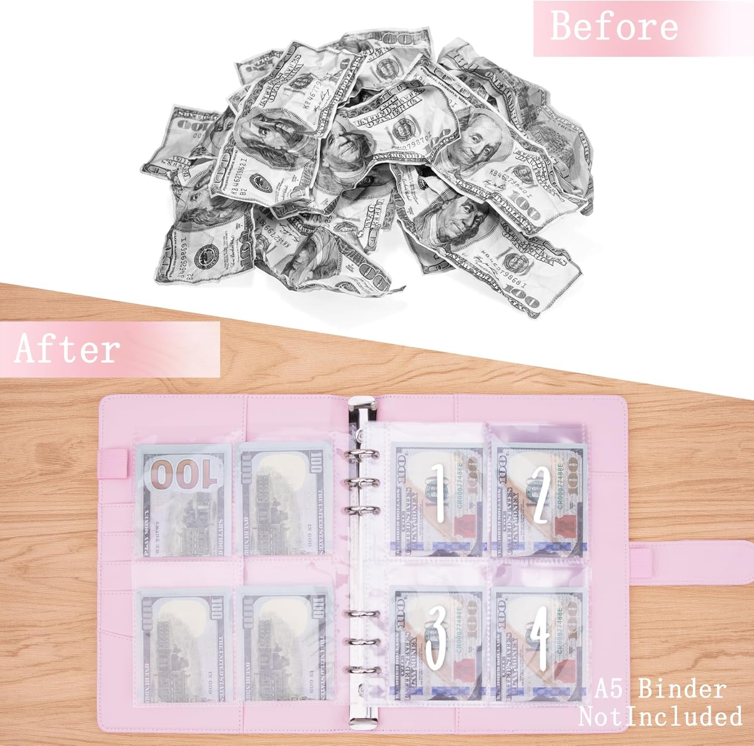 100 Envelopes Money Saving Challenge A5 Budget Binder Inserts for Replacement, 25 Sheets Pre-Numbered 1-100 Cash Stuffing Envelopes Money Pouches for A5 6-Ring Savings Binder