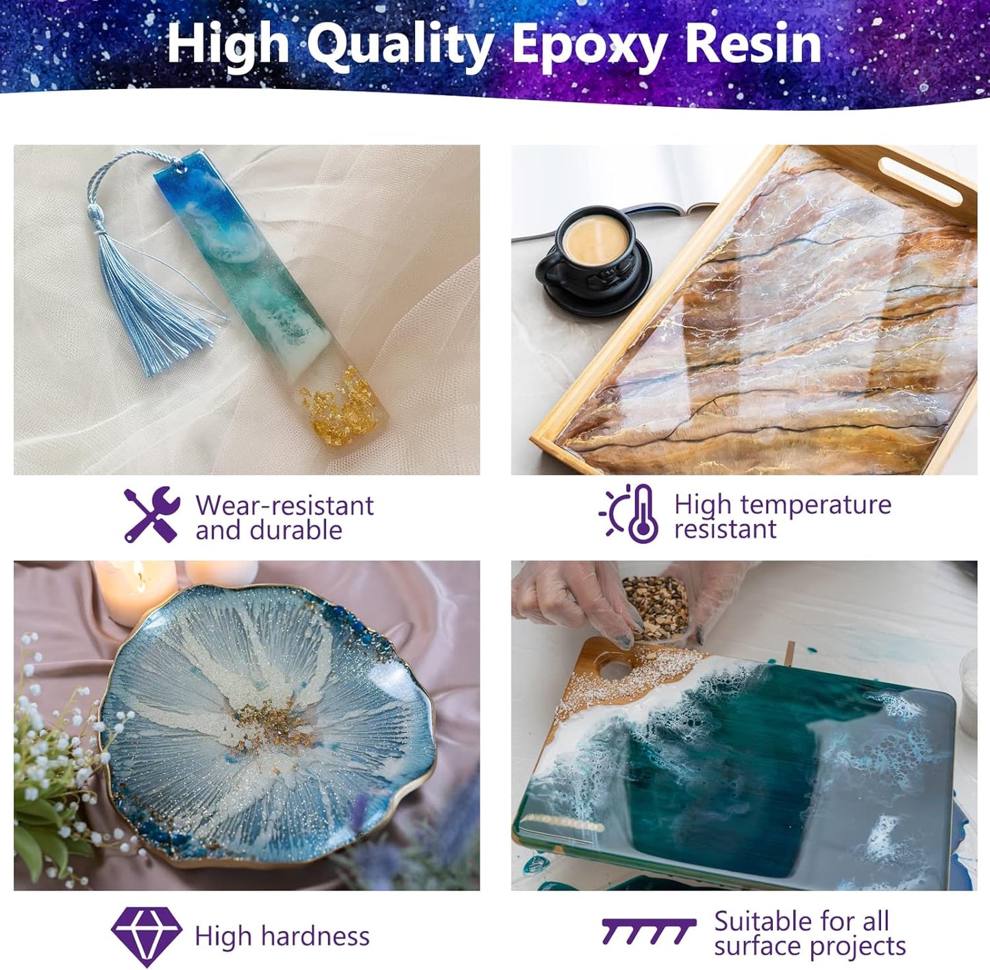 Epoxy Resin 1 Gallon - Crystal Clear Epoxy Resin Kit with 32 Colors Mica Powders - No Yellowing No Bubble Art Resin Casting Resin for Art Crafts, Jewelry Making, Wood & Resin Molds(1/2 Gallon X 2)