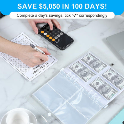 2 Pack 100 Envelopes Money Saving Challenge Binder, A5 Budget Binder with Cash Envelopes, Savings Challenge Book, Budgeting Planning Tracker to save $5,050