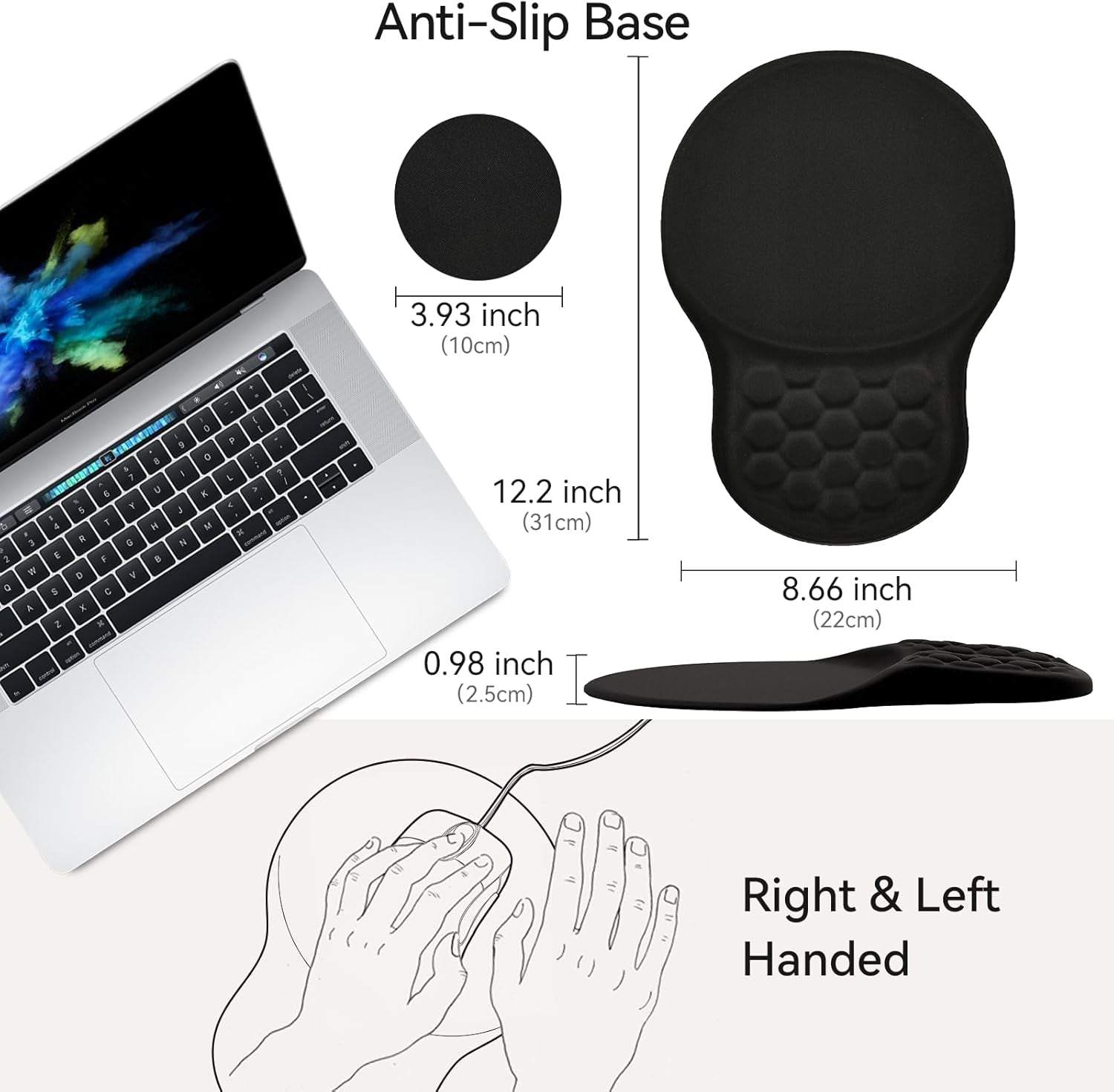 Comfortable Mouse Pad with Wrist Rest, Computer Small Mouse Pad Ergonomic Gaming Mouse Pad with Support, Memory Foam, Non-Slip PU Base for School and Office Supply, Black