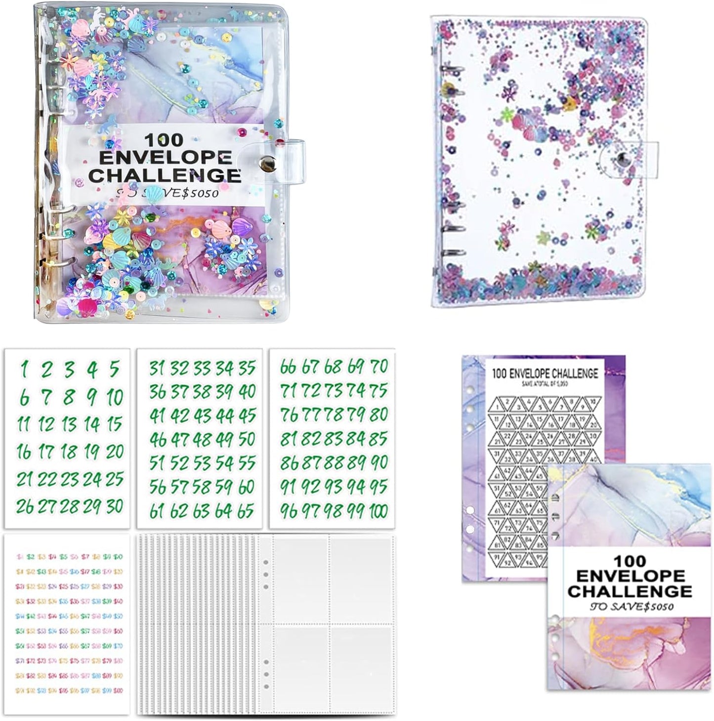 100 Days Money Savings Challenges Book,A5 Storage Budgeting Binder Money Organizer Cash Saving Challenge,Budget Planner Envelopes & Expense Sheets to save $5,050