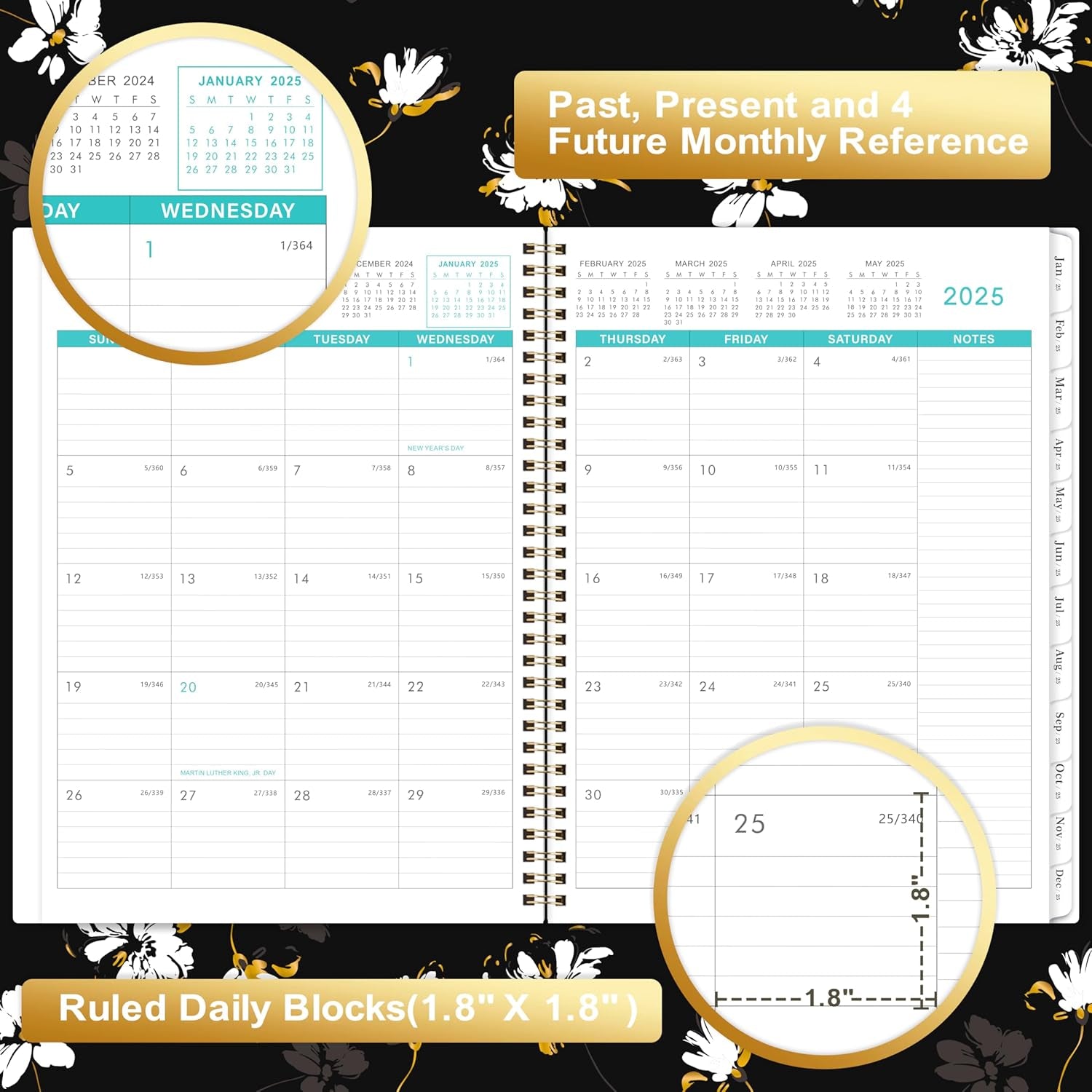 2025 Monthly Planner - 2025 Planner from Jan. 2025 - Dec. 2025, Monthly Calendar 2025 with Tabs, Inner Pocket, Monthly Planner 8.5"X 11"