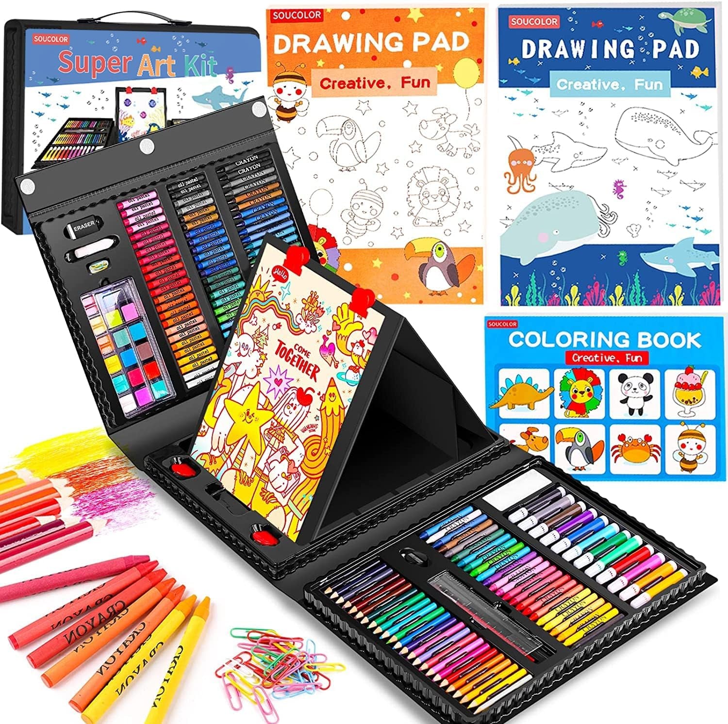 Art Supplies, 283 Pieces Drawing Set Art Kits with Trifold Easel, 2 Drawing Pads, 1 Coloring Book, Crayons, Pastels, Arts and Crafts Gifts Case for Kids Girls Boys Teens Beginners