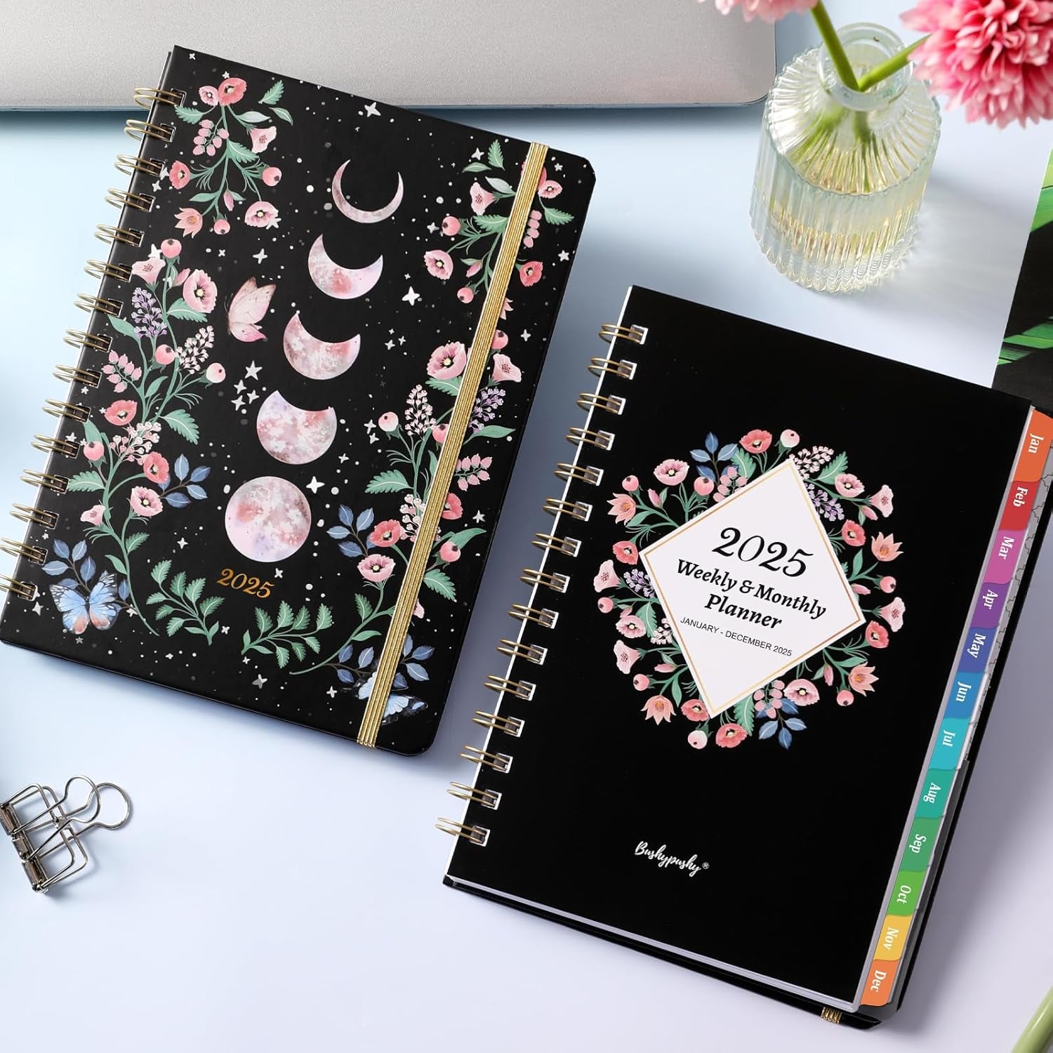 2025 Planner - 2025 Planner Weekly and Monthly with Tabs, Jan. 2025 - Dec. 2025, 6.3" X 8.4", Planner 2025 with Back Pocket + Thick Paper + Twin-Wire Binding - Moon