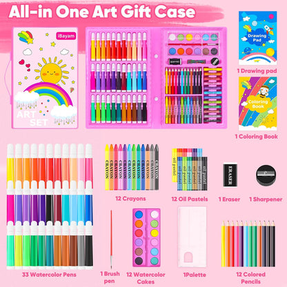 Art Supplies, 149-Pack Drawing Kit Painting Art Set Art Kits Gifts Box, Arts and Crafts for Kids Girls Boys, with Coloring Book, Crayons, Pastels, Pencils, Watercolor Pens (Pink)