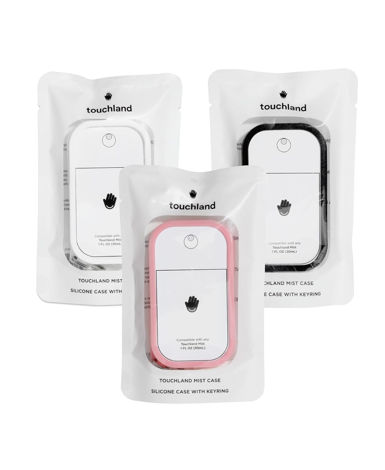 Mist Case 3-PACK (White, Pink, Black), Protective and Stylish Hand Sanitizer Spray Accessories, Silicone Cases with Keyring