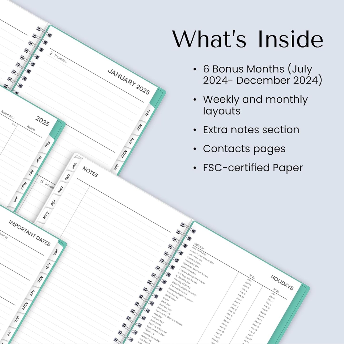 2025 Weekly and Monthly Planner Calendar, January 2025 - December 2025, 5" X 8", Flexible Frosted Cover, Laminated Tabs, Durable Wirebound, Chloe