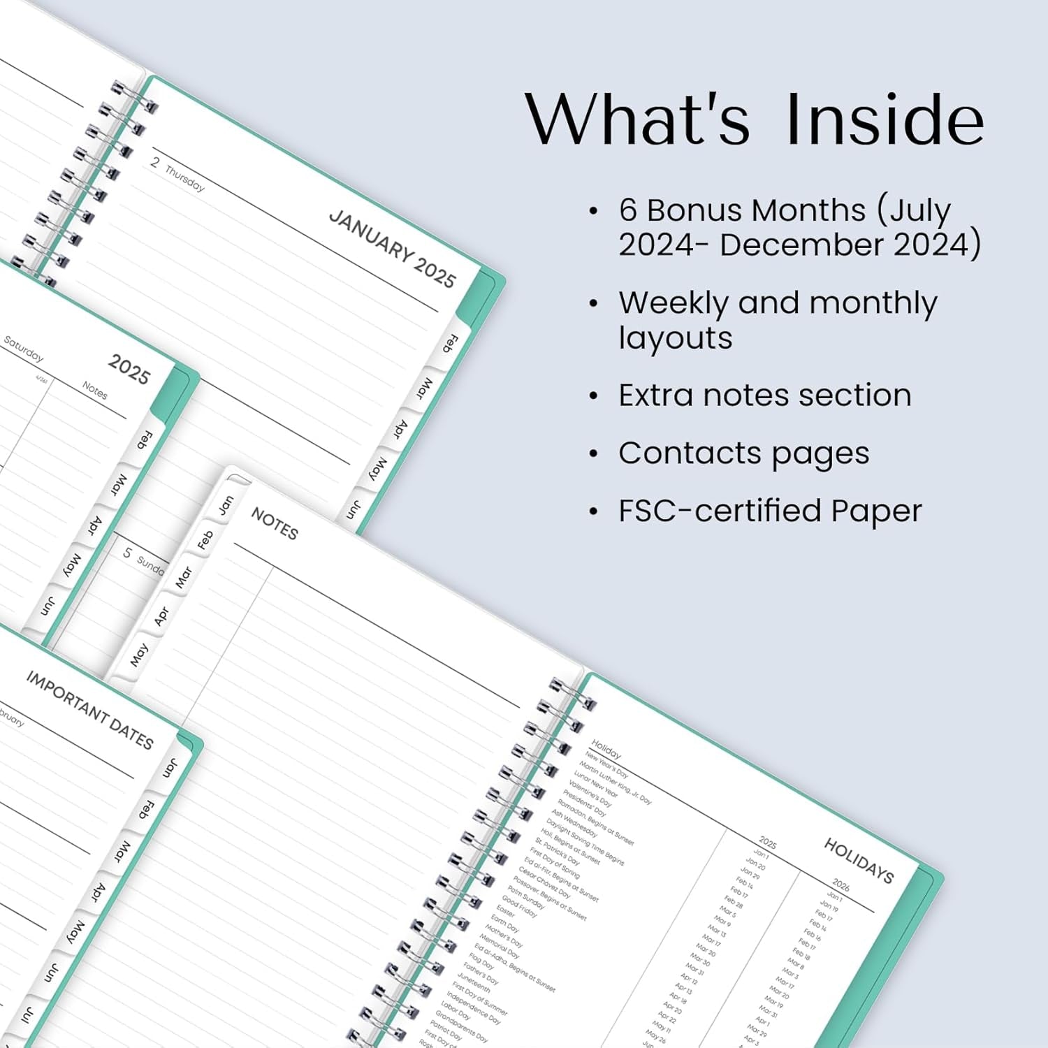 2025 Weekly and Monthly Planner Calendar, January 2025 - December 2025, 5" X 8", Flexible Frosted Cover, Laminated Tabs, Durable Wirebound, Chloe