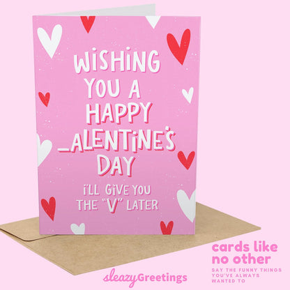 Funny Valentine'S Day Card for Him | Anniversary Cards for Husband | Naughty Dirty Inappropriate Valentines Day Card | I'Ll Give You the V Later Card