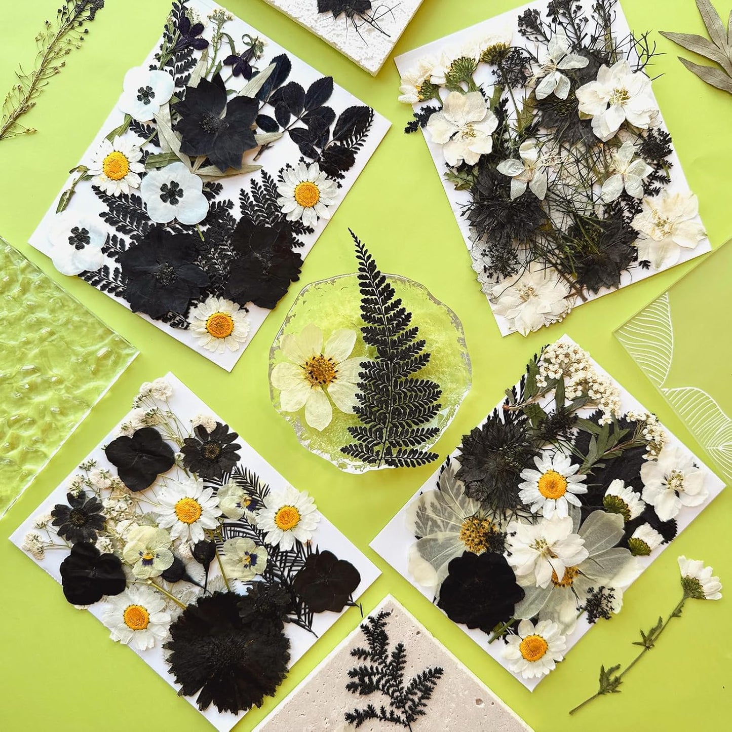 90Pcs Black Pressed Dried Flowers for Resin Molds, Real Natural Bulk Dry Floral Leave for DIY Art Crafts, Epoxy Jewelry, Candle, Soap Making, Nails Decors Gifts