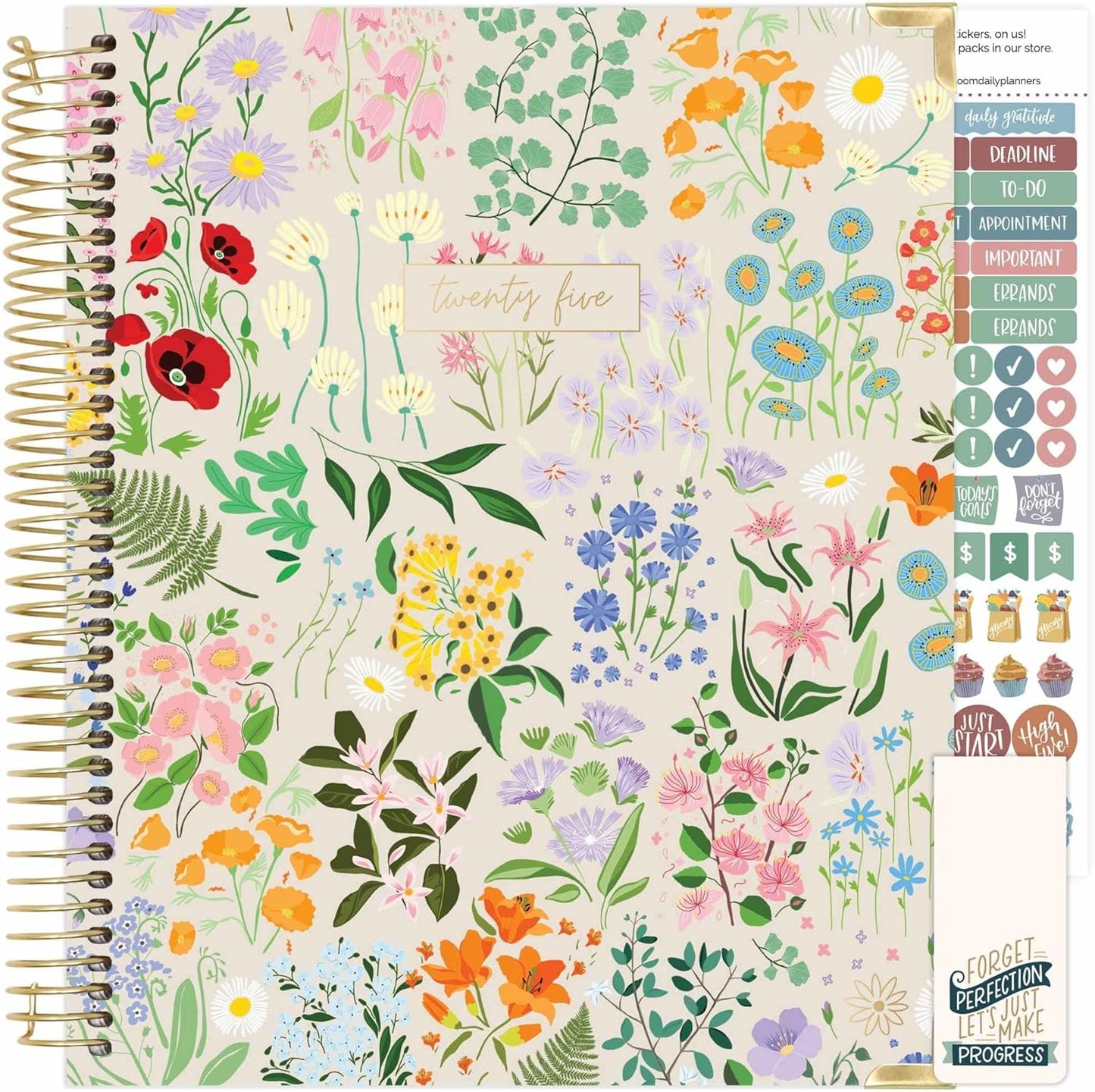 2025 Hardcover Calendar Year Goal & Vision Planner (January 2025 - December 2025) - Monthly/Weekly Column View Agenda Organizer - 7.5" X 9" - Garden Party, Beige