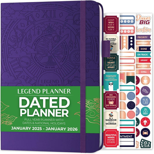 Jan 2025 – Jan 2026 Dated Weekly & Monthly Planner to Hit Your Goals, Increase Productivity & Live Happier. Organizer Notebook & Productivity Journal. A5 Hardcover (Purple)