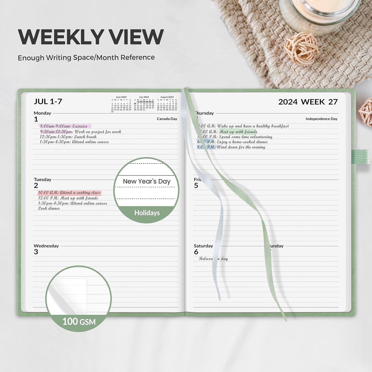 2025 Weekly & Monthly Hardcover Planner 5.5" X 8.3" - 12 Month (January 2025 - December 2025), Small Hardcover Planner, Pocket, Notes, 100 GSM Paper, Sage Green