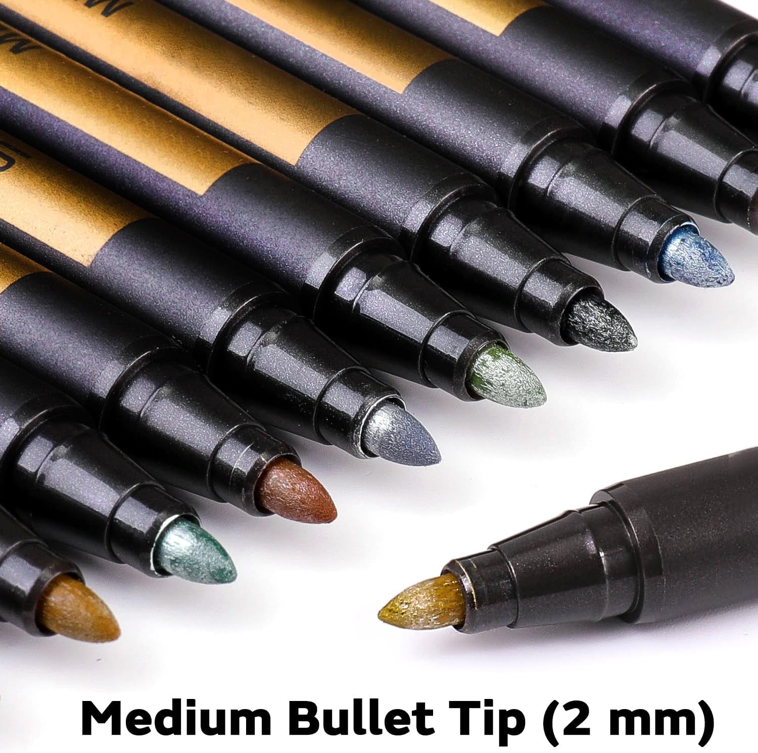 Metallic Marker Pens - Set of 10 Medium Point Metallic Markers for Rock Painting, Black Paper, Card Making, Scrapbooking Crafts, DIY Photo Album