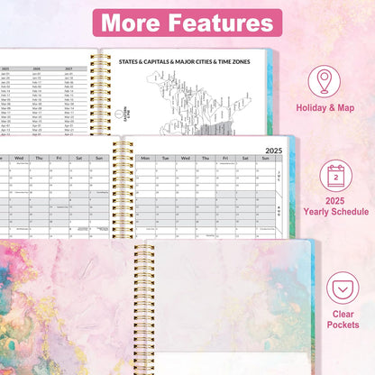 2025 Weekly and Monthly Planner - from January 2025 - December 2025, 8.5"X11" Daily Agenda Planner with Monthly Tab, Flexible Cover, Note Pages, Pockets, Bookmark, Spiral Binding, Marble