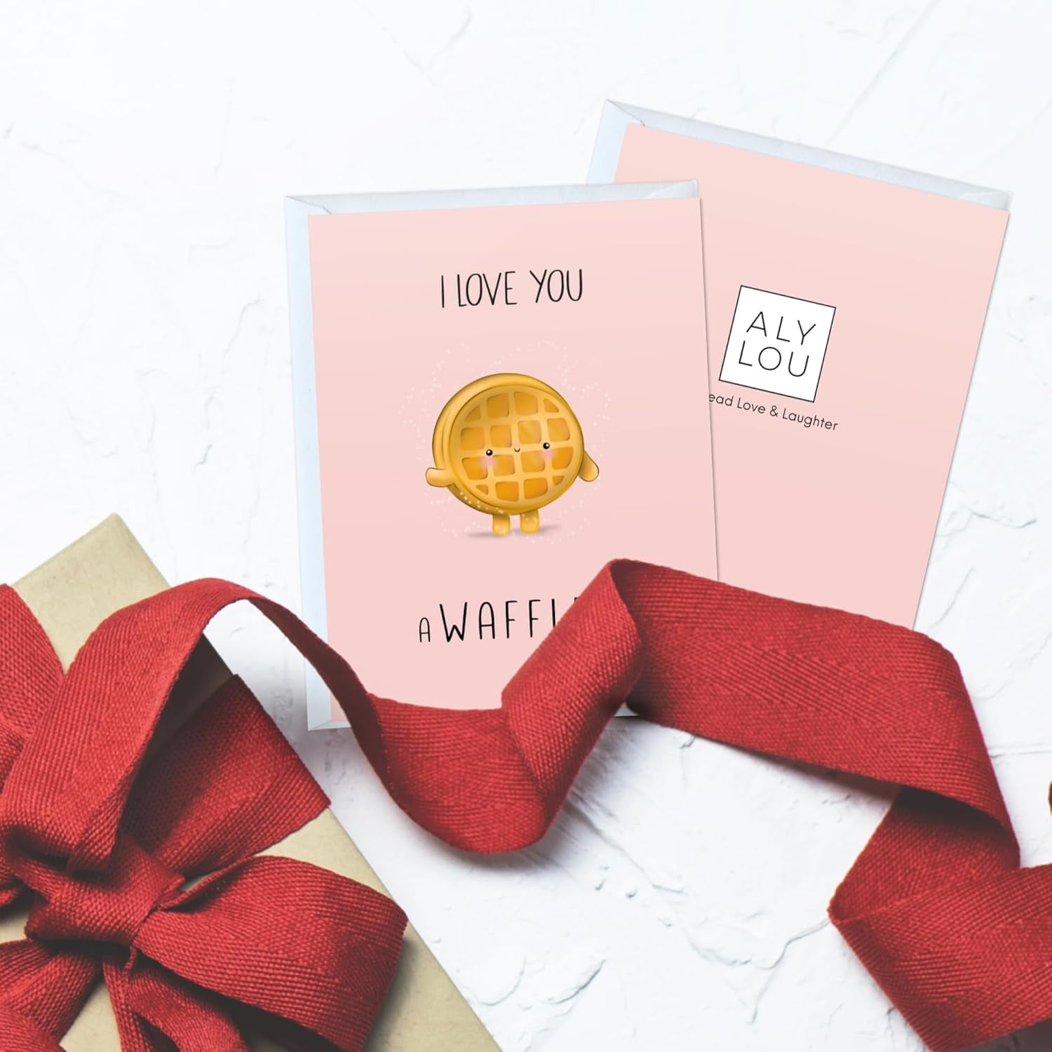 Valentines Day Anniversary Card for Her Him/Girlfriend Wife/Husband Boyfriend, Friendship Thank You Birthday Vday Kawaii Greeting Card (I Love You a Waffle Lot)