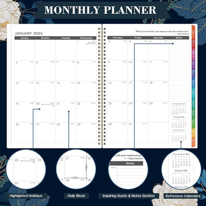 2025-2026 Monthly Planner - 2 Year Monthly Planner/Calendar 2025-2026, 11" X 9", Jan. 2025 - Dec. 2026, 24 Monthly Planner, Tabs, Back Pocket, Holidays, Twin-Wire Binding, Note Pages