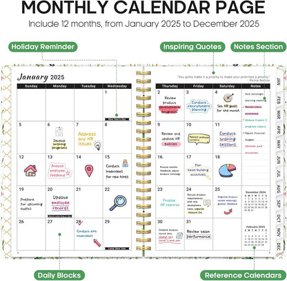 2025 Planner - Weekly and Monthly Planner, Jan 2025 to Dec 2025, Hardcover 2025 Calendar Planner Book with Monthly Tabs, Inner Pocket, Ideal for Office Home School Supplies - A5 (6.3" X 8.5"), Spring Flowers