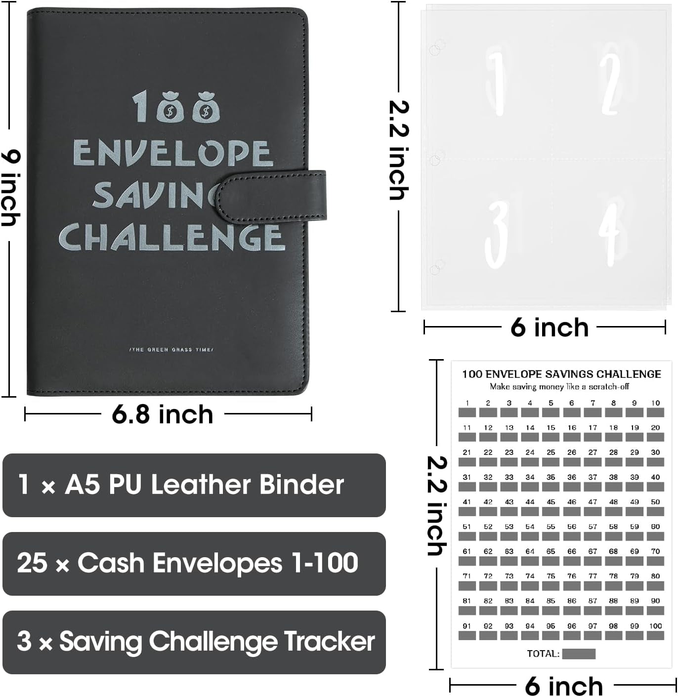 100 Envelopes Money Saving Challenge, Savings Challenges Book with Envelopes & Challenge Tracker, Motivational Process to save $5050, 100 Envelopes A5 Money Saving Budget Binder (Black)