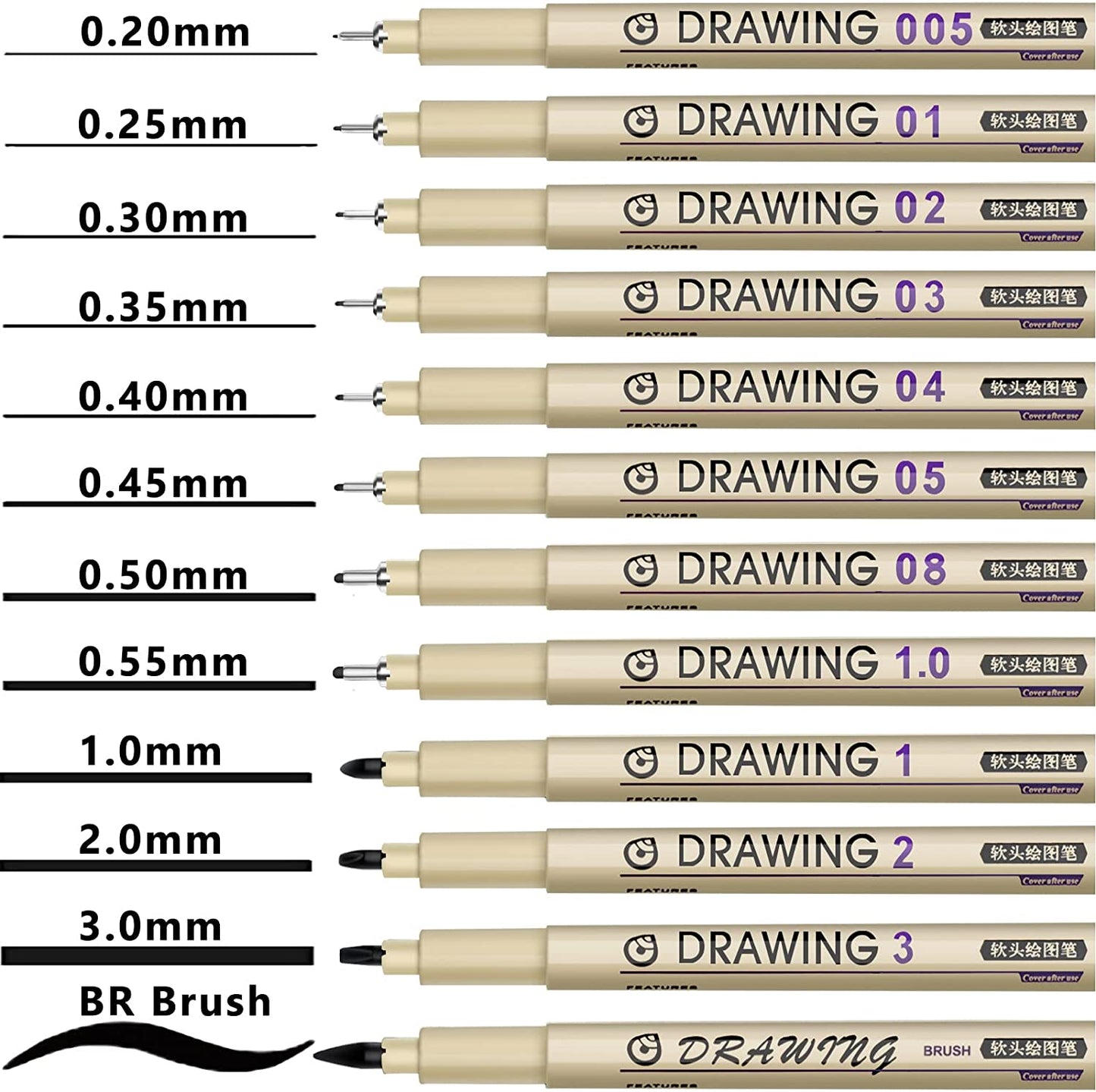 Muchcute Micro Fineliner Drawing Art Pens: 12 Black Fine Line Waterproof Ink Set Artist Supplies Archival Inking Markers Liner Sketch Outline Anime Gifts Manga Sketching Watercolor Zentangle Kit Stuff