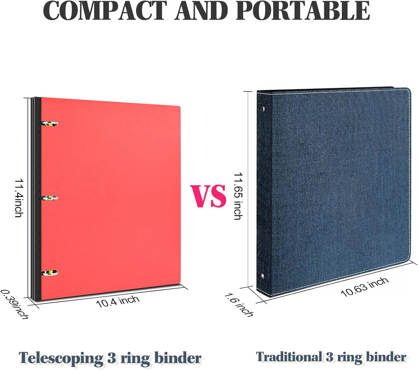 Telescoping 3 Ring Binder - 4PCS, Portable Plastic Binder with Telescoping Spine ，0.75 Inch 3 Ring Binder with Foldable Front Cover Holds 8.5" X 11" Paper for School,Office and Homes