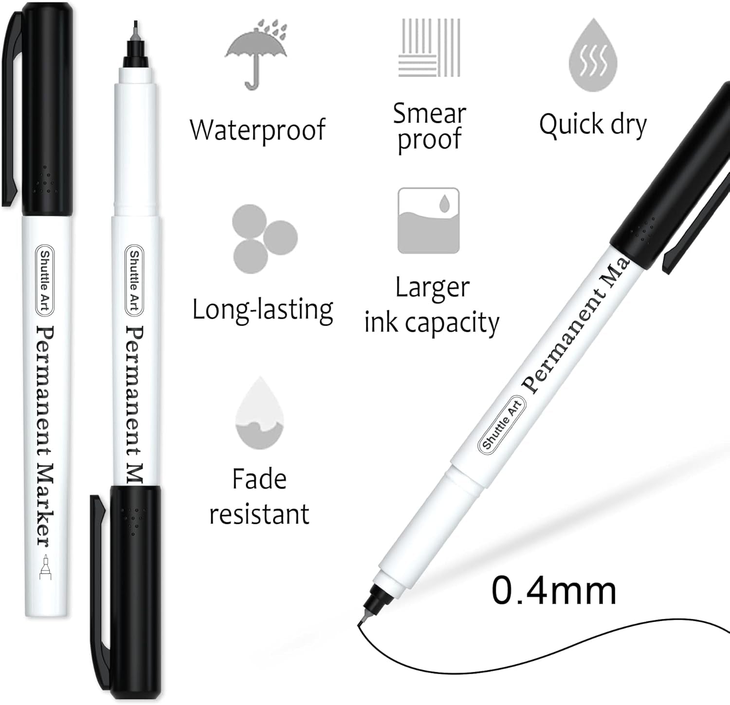 Permanent Marker, 30 Pack Ultra Fine Point Black Permanent Marker Set, Works on Plastic,Wood,Stone,Metal and Glass for Doodling, Marking