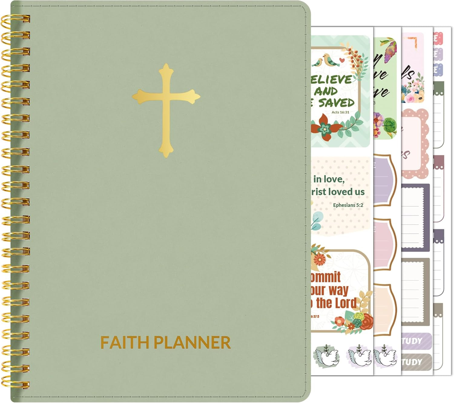 2025 Christian Planner - 12 Month Bible Journal and Prayer Planner A5 Spiral Bound, Monthly & Weekly Christian Organizer Gifts for Women Men (Grey Green)