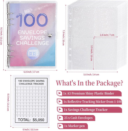 100 Envelopes Money Saving Challenge, 100 Envelope Challenge Binder, Money Saving Binder, Budget Book with Cash Envelopes to save $5,050, Envelope Savings Challenge Book and Budget Binder (Pink)