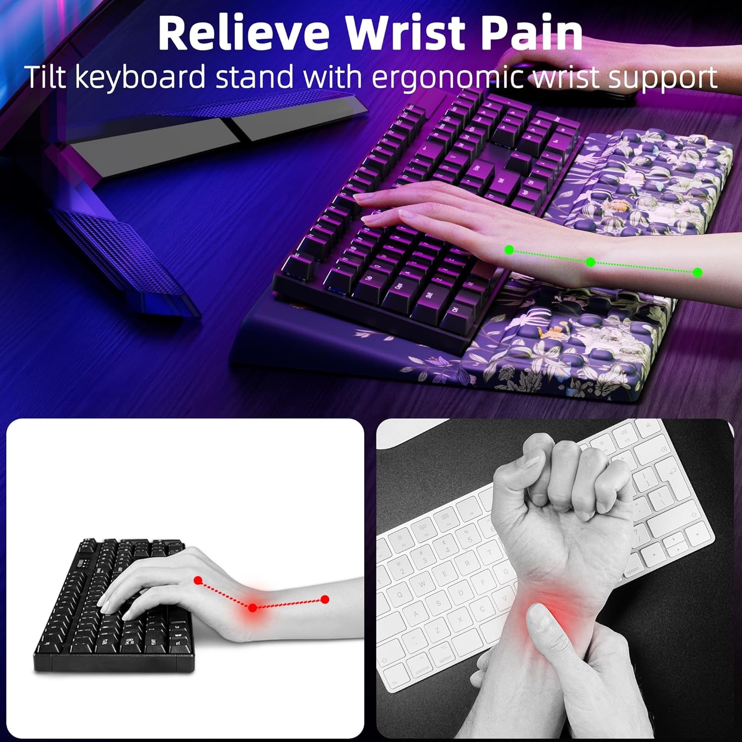 Keyboard Wrist Rest Pad with Ergonomic Mousepad Floral Set