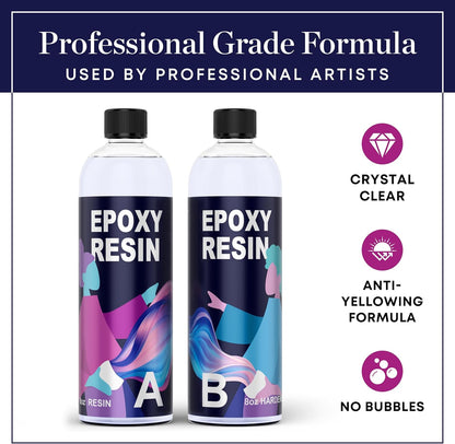 Epoxy Resin Kit 16 Ounce- (8Oz Resin + 8Oz Hardener) Resin Epoxy Craft Kit Gift- Non-Toxic, Crystal Clear, Odor-Free, UV Resistant, High Gloss Art Resin - Craft Stunning Creations with Ease (16Oz)