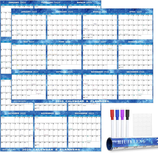 32" X 48" 2025 Wall Calendar Erasable Starry Sky, Wet & Dry Erase Large Laminated Annual Yearly Planner - 12 Month Horizontal/Vertical Calendar January to December for Easy Planning, Organizing