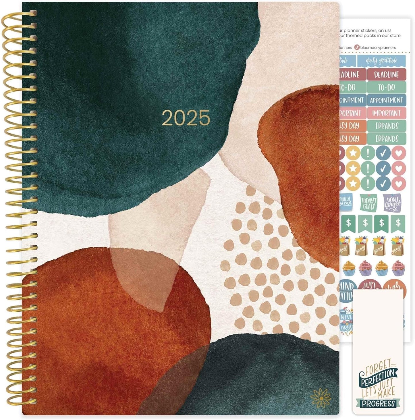 2025 (8.5" X 11") Calendar Year Day Planner (January 2025 - December 2025) - Weekly/Monthly Dated Agenda Organizer with Stickers & Tabs - Earthy Abstract, Green