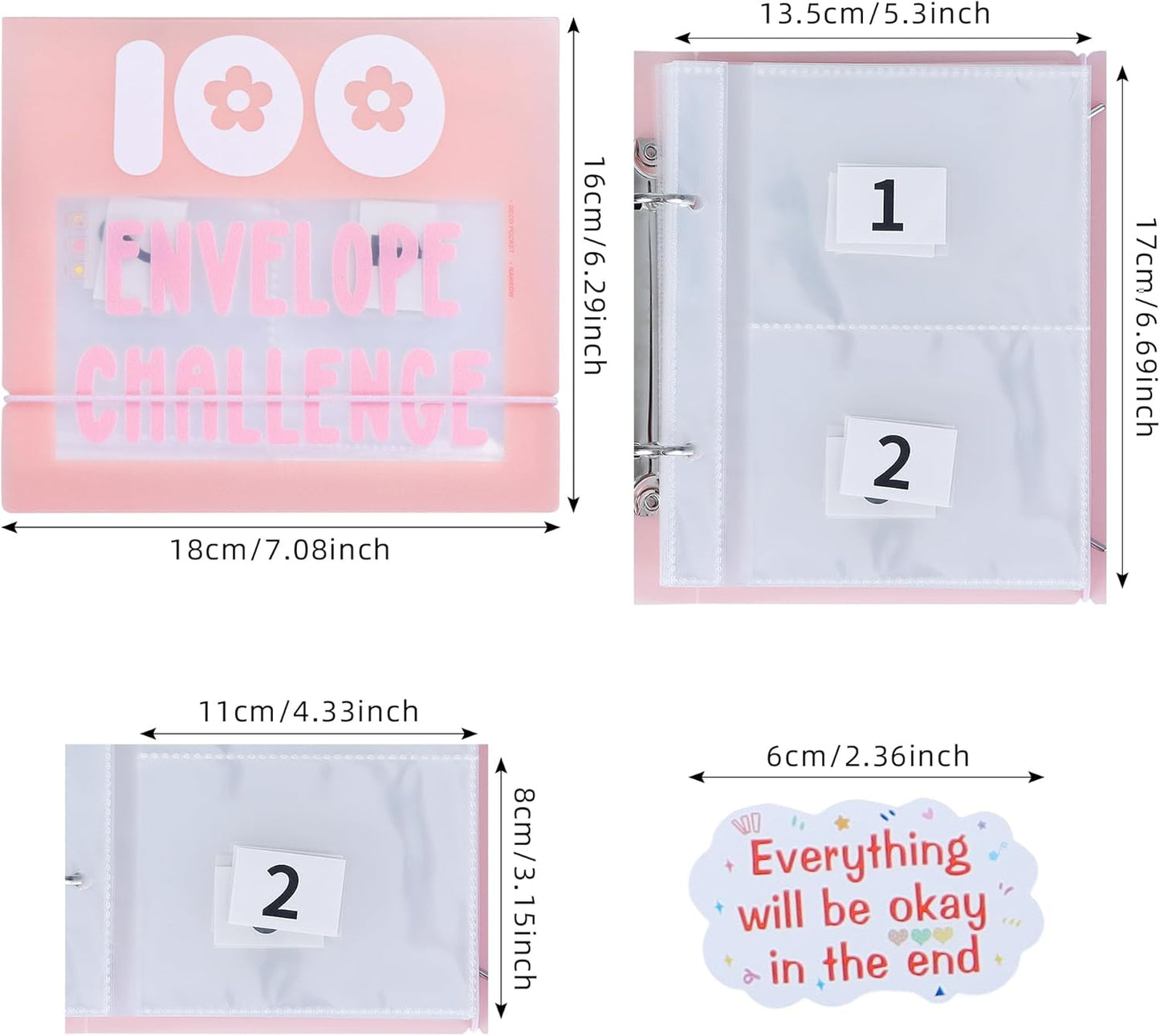 100 Envelopes Money Saving Challenge 100 Day Challenge Money Saving Binder Saving Money Challenge Book Envelope Challenge Binder with 50 Pcs Cute Stickers for Saving $5,050 (Pink)