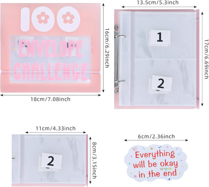 100 Envelopes Money Saving Challenge 100 Day Challenge Money Saving Binder Saving Money Challenge Book Envelope Challenge Binder with 50 Pcs Cute Stickers for Saving $5,050 (Pink)