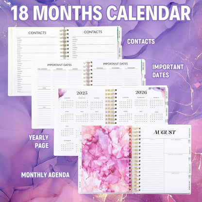 Planner 2025-2026 7.9" X 9.8", Large 18 Months Academic Daily Weekly Monthly Planner Yearly Agenda Jan. 2025–June. 2026, Page Tabs, Separator Page, Pocket Folder, Bookmark, Stickers, Sticky Note Set