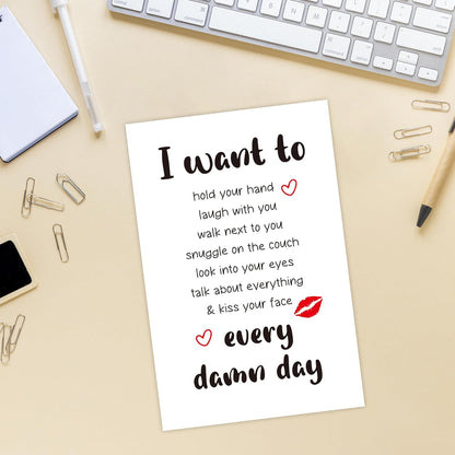 Rude Miss You Greeting Card, Romantic Long Distance Relationship Card, Valentine'S Day LDR Card, Deployment Card for Him Her Fiance, I Want to Kiss You Face Every Damn Day