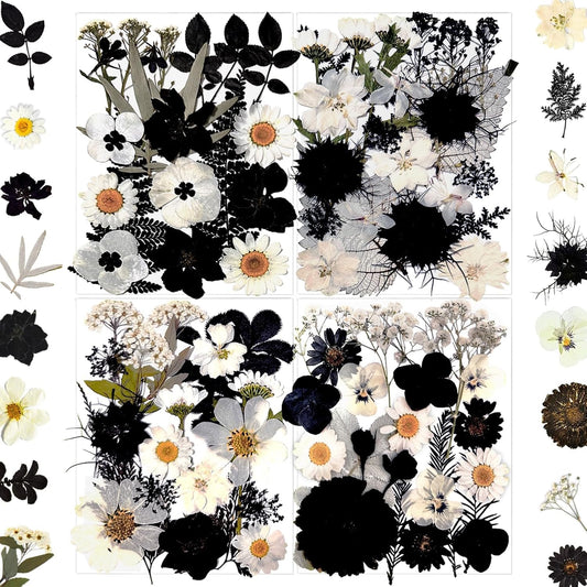 90Pcs Black Pressed Dried Flowers for Resin Molds, Real Natural Bulk Dry Floral Leave for DIY Art Crafts, Epoxy Jewelry, Candle, Soap Making, Nails Decors Gifts