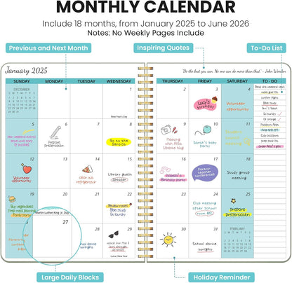 Monthly Planner 2025-2026, 18 Months Planner Calendar 2025-2026, January 2025 - June 2026, 7" X 10", 25-26 Monthly Calendar Planner, Perfect for School Office Home Planning - Green