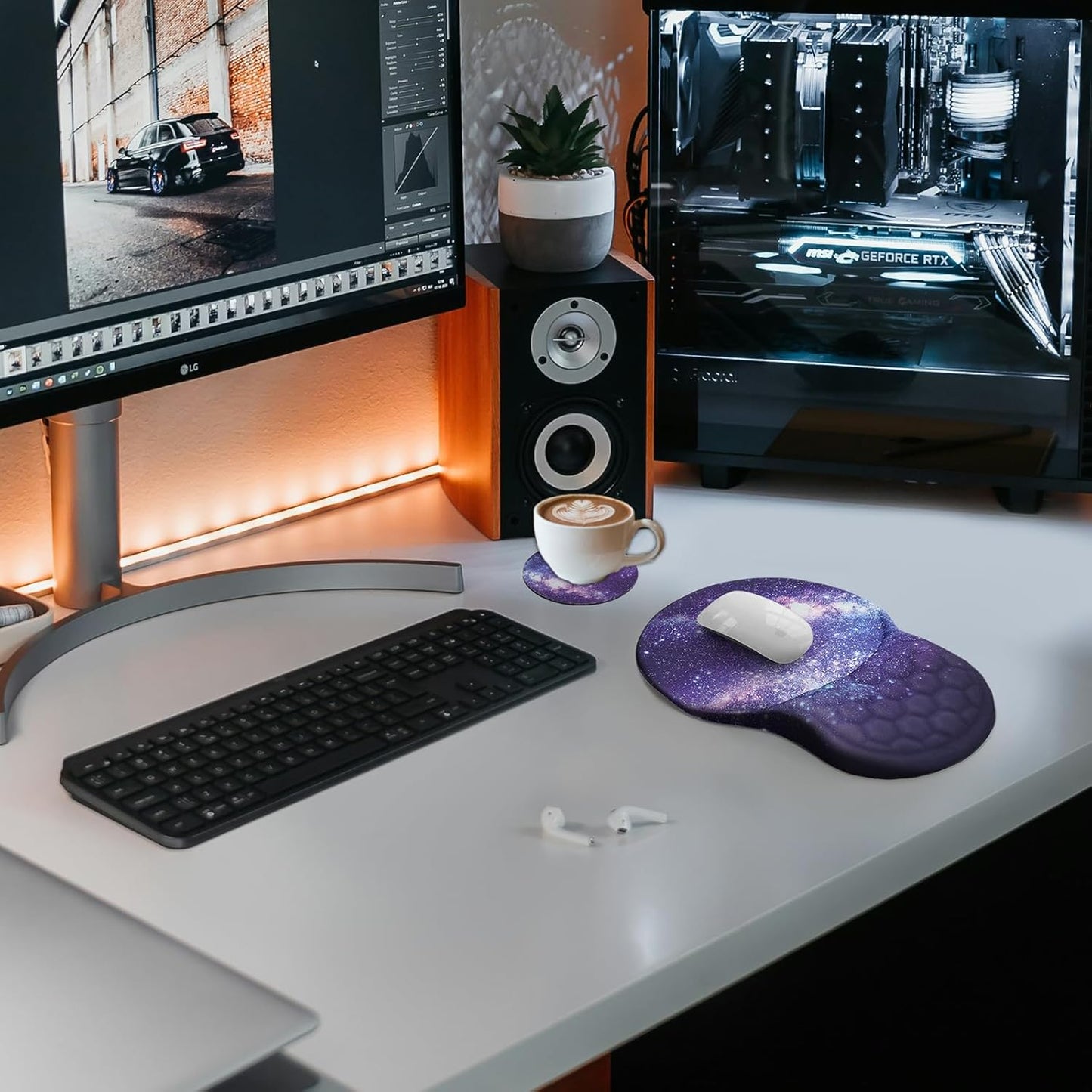 Comfortable Mouse Pad with Wrist Rest, Computer Small Mouse Pad Ergonomic Gaming Mouse Pad with Support, Memory Foam, Non-Slip PU Base for School and Office Supply, Purple