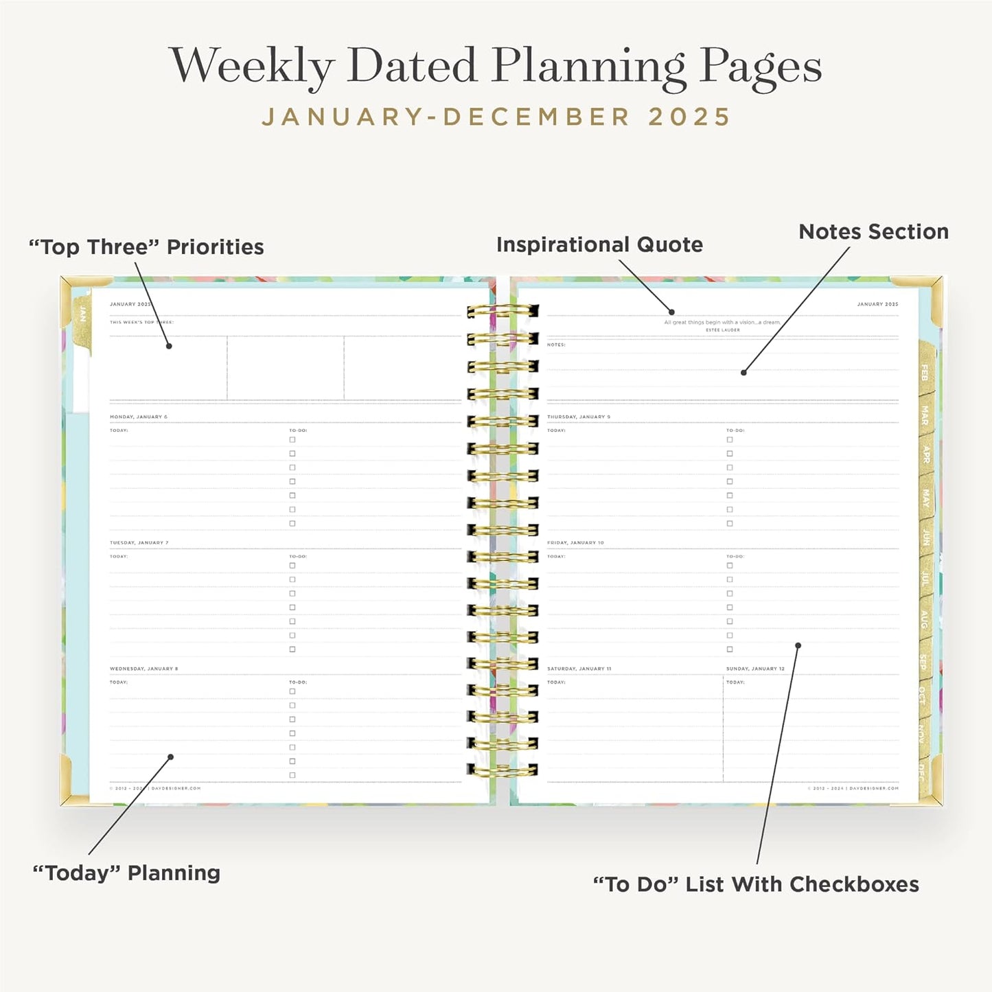 2025 Weekly Planner – Premium Planner for Stylish Organization. Combines Weekly & Monthly Calendars, Daily Schedule, Notes Pages, Goal Setting, Stickers, Pocket & More. Elegant Laminated Cover with Gold Accents (Monet Design)