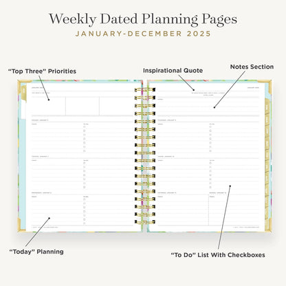 2025 Weekly Planner – Premium Planner for Stylish Organization. Combines Weekly & Monthly Calendars, Daily Schedule, Notes Pages, Goal Setting, Stickers, Pocket & More. Elegant Laminated Cover with Gold Accents (Monet Design)