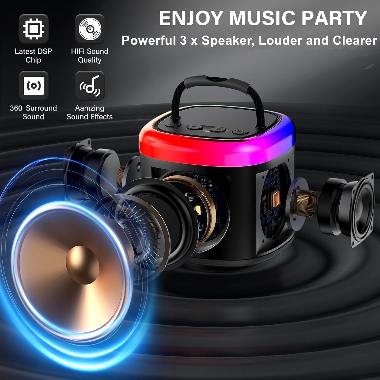 Mini Karaoke Machine for Kids: Portable Bluetooth Speaker with Wireless Microphone for Kids & Adults - Ideal Christmas Birthday Gift Music Toys for Girls Boys 4 5 6 7 8 9 10 11 12+ Years Old