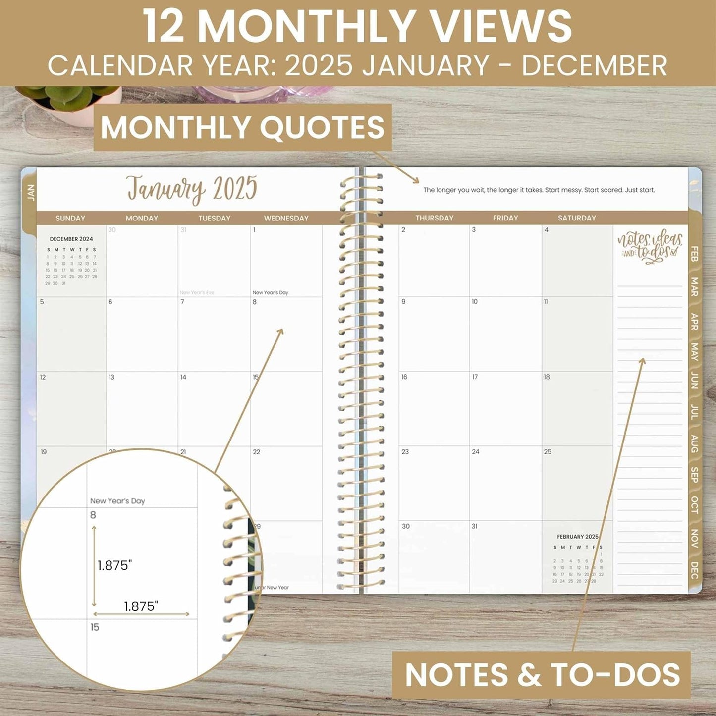 2025 (8.5" X 11") Calendar Year Day Planner (January 2025 - December 2025) - Weekly/Monthly Dated Agenda Organizer with Stickers & Tabs - Iridescent Opal