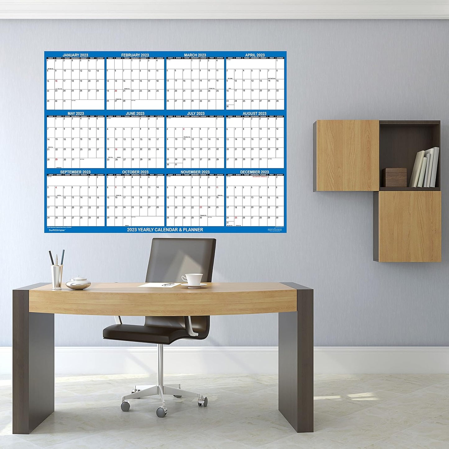 32" X 48" Swiftglimpse 2025 Wall Calendar Erasable Large XL Wet & Dry Erase Laminated 12 Month Annual Yearly Wall Planner, Reversible, Navy