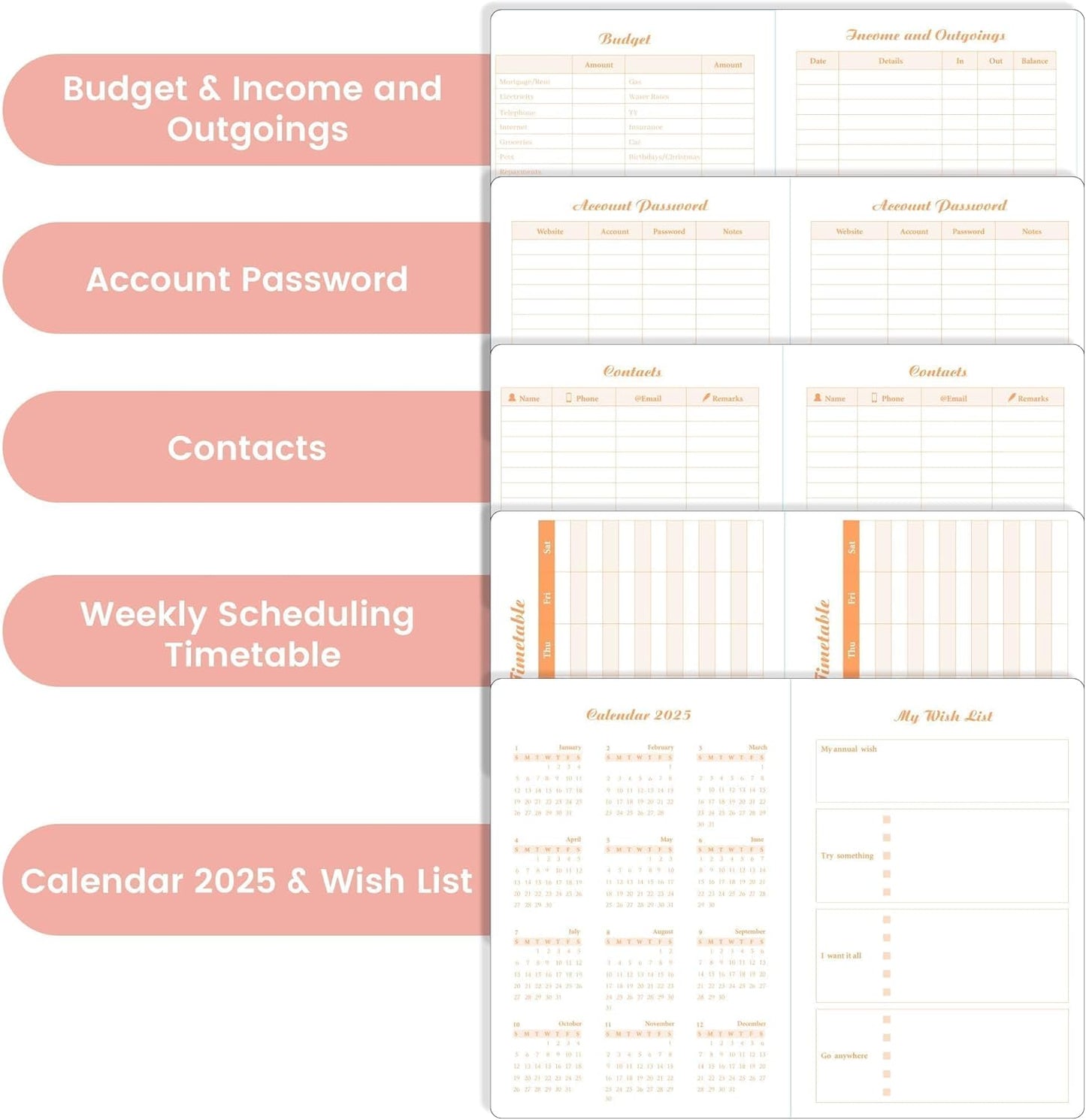 2025 Planners for Women Agenda 2025 Planner Weekly Monthly Jan 2025 - Dec 2025 Small Hardcover Calendar Planner with Gift Box, 2 Stickers, Pen Holder, Pockets, Bookmarks, 5.9" X 8.7", Pink