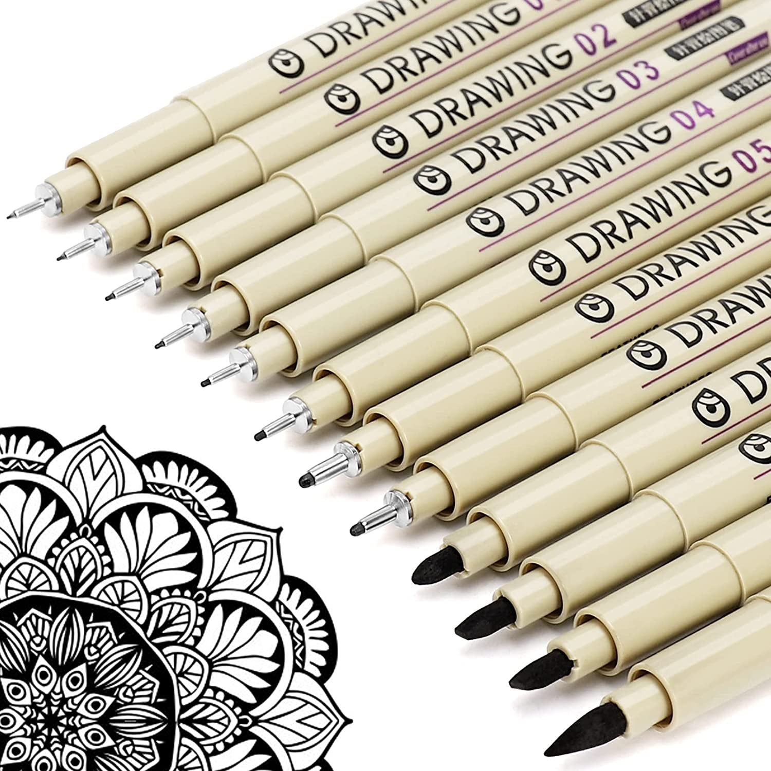 Muchcute Micro Fineliner Drawing Art Pens: 12 Black Fine Line Waterproof Ink Set Artist Supplies Archival Inking Markers Liner Sketch Outline Anime Gifts Manga Sketching Watercolor Zentangle Kit Stuff