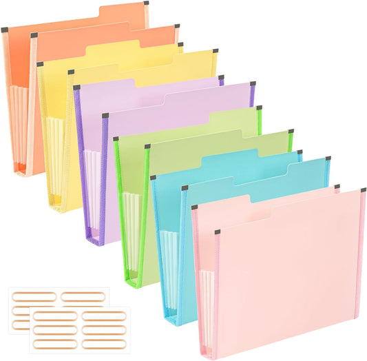 Plastic Colored File Folders with Pockets Letter Size 8.5 X 11 Expandable Folders for Documents, School, 6 Pack