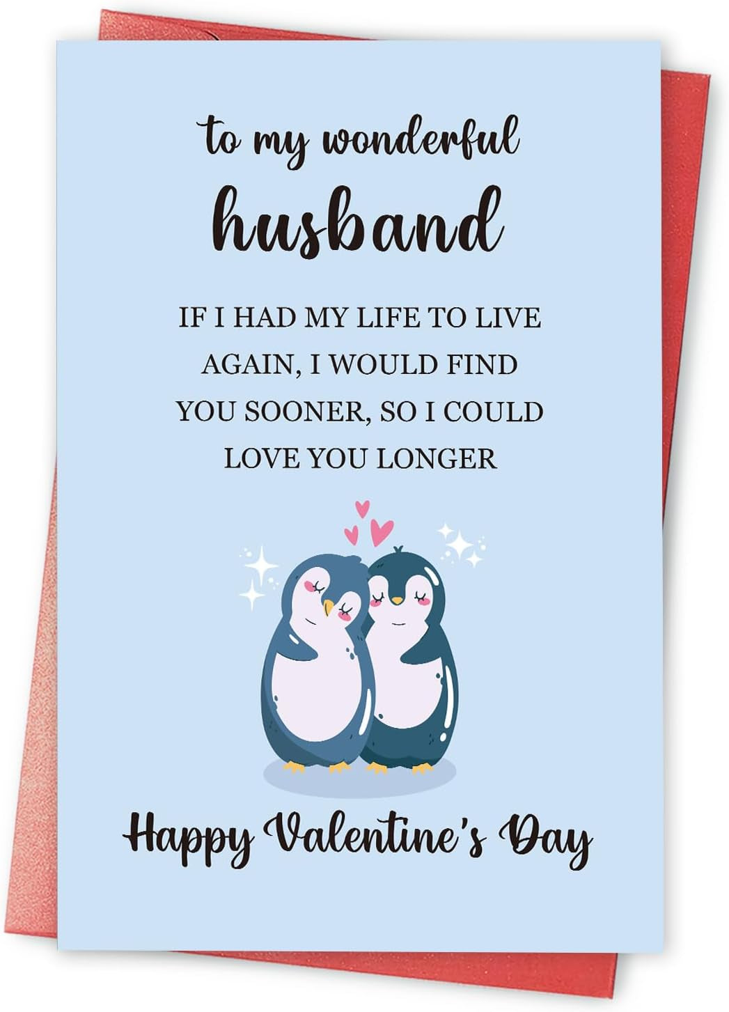 Romantic Valentines Day Card for Husband, Penguin Valentines Day Card for Him, Happy Valentines Day Gift from Wife, to My Wonderful Husband