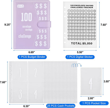 2Pack 100 Envelopes Money Saving Challenge, Money Saving Binder, Savings Challenges Book with Envelopes, Cash Envelope Budget Binder Savings Book, 100 Day Savings $5050 Challenge Binder